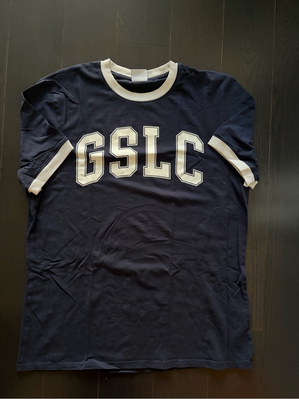 Gymshark Navy Short Sleeve Ringer Tee with White Trim and GSLC Logo